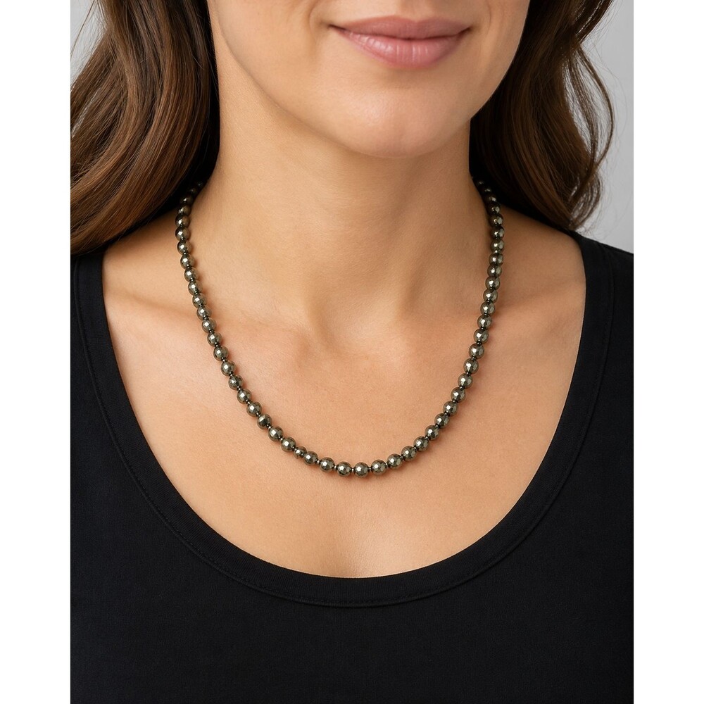 Tess and Tricia Pyrite Necklace Women's Silver Faceted Round Gemstone Beads 20"